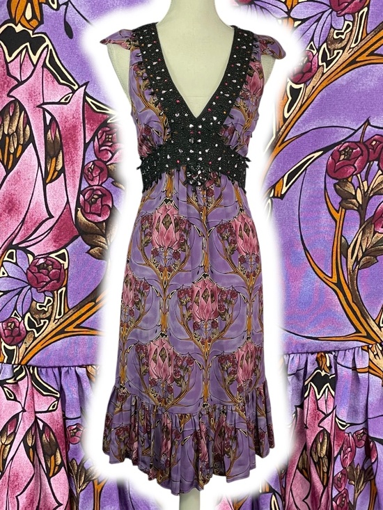 Plenty by Tracy Reese Dresses & Skirts - Tracy Reese 100% Silk Dress 6 Y2K Rhinestone Jeweled Floral Empire Waist Purple